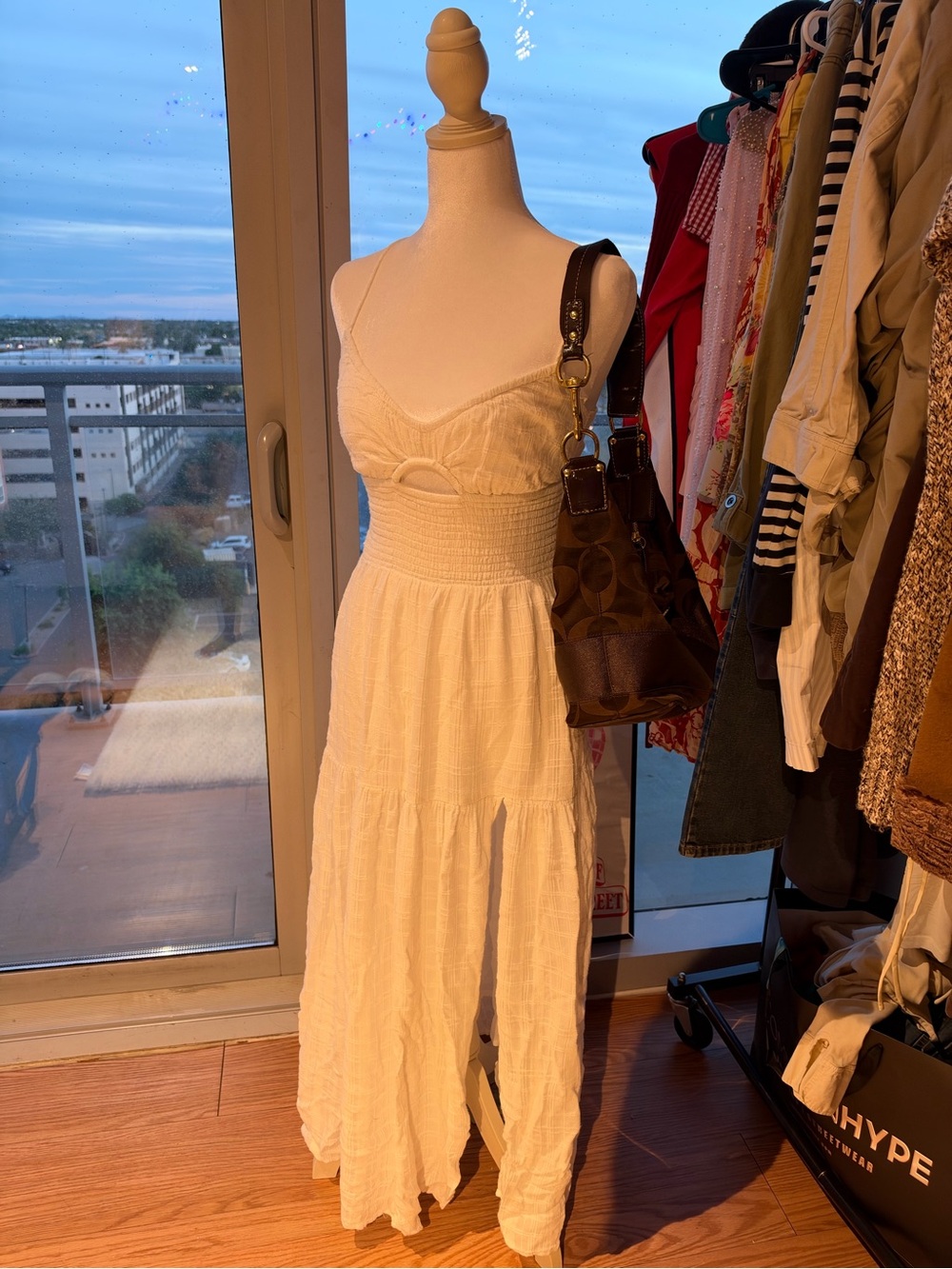 l*space Cream Smocked-Waist Maxi Dress